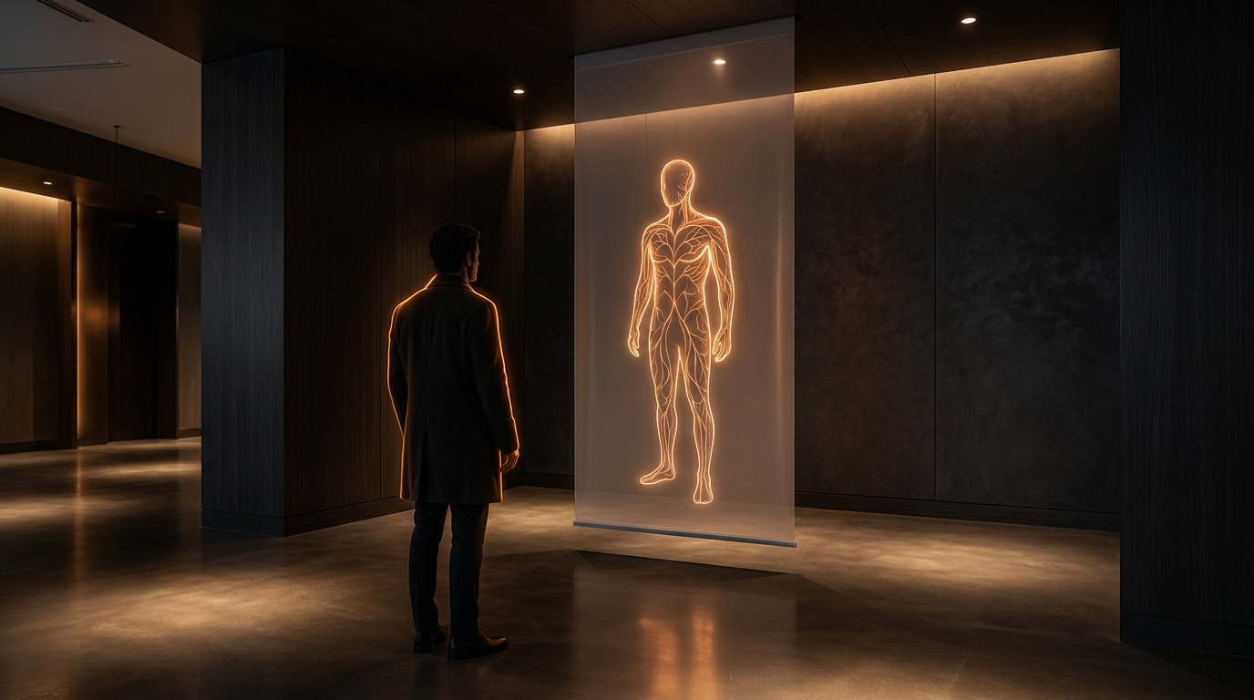 The digital twin on the freestanding panel in the hotel lobby